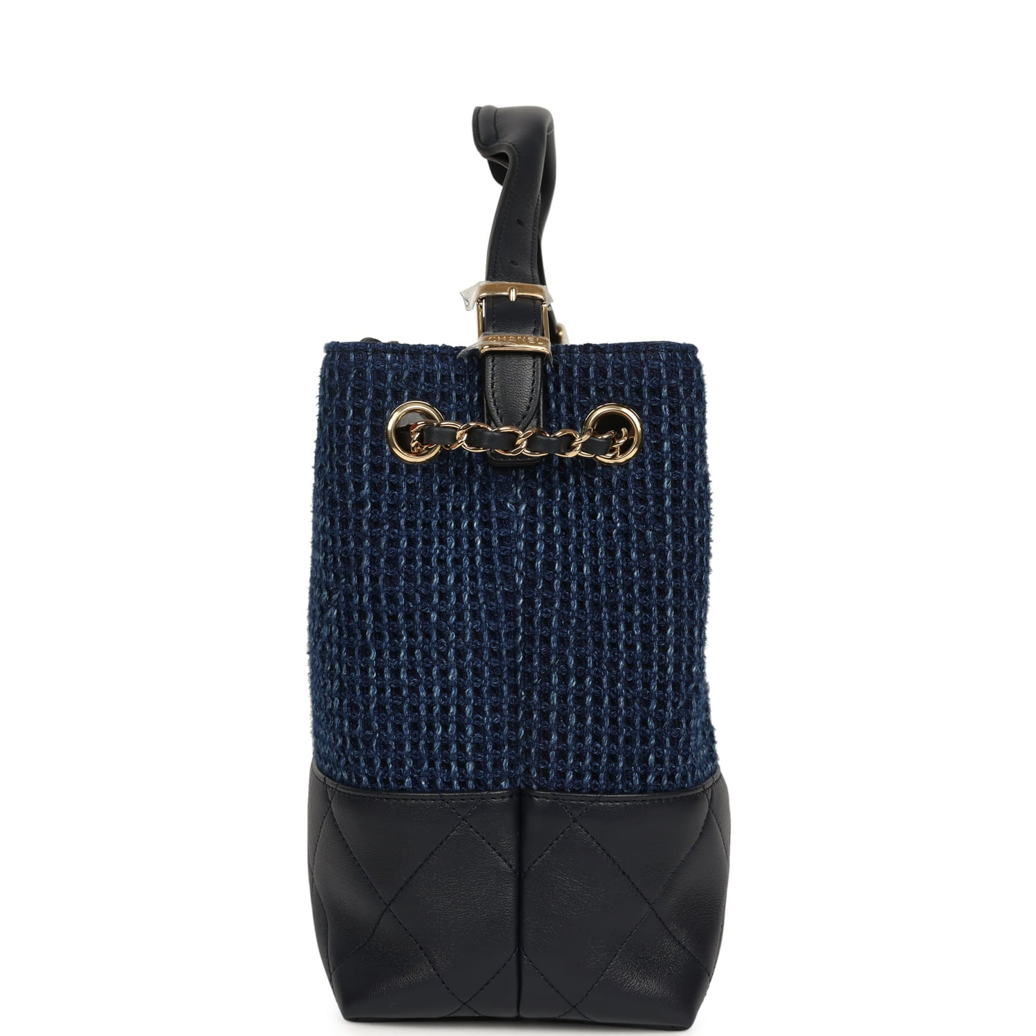 Chanel Small Coco Base Hobo Bag Blue Denim Tweed and Navy Blue Shiny Lambskin Gold Hardware