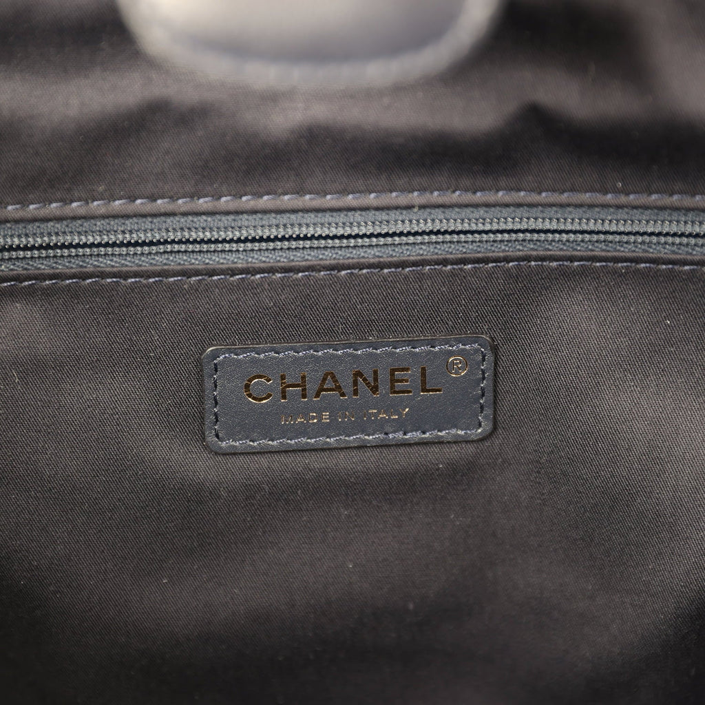 Chanel Small Coco Base Hobo Bag Blue Denim Tweed and Navy Blue Shiny Lambskin Gold Hardware