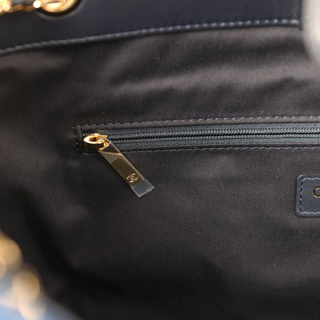 Chanel Small Coco Base Hobo Bag Blue Denim Tweed and Navy Blue Shiny Lambskin Gold Hardware