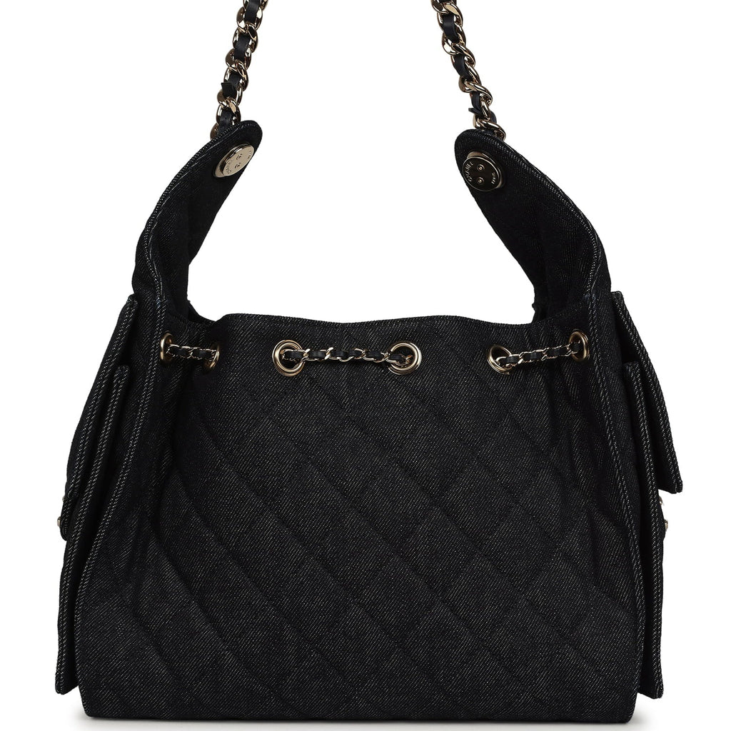Chanel Small 25 Hobo Bag Dark Blue Denim Light Gold Hardware