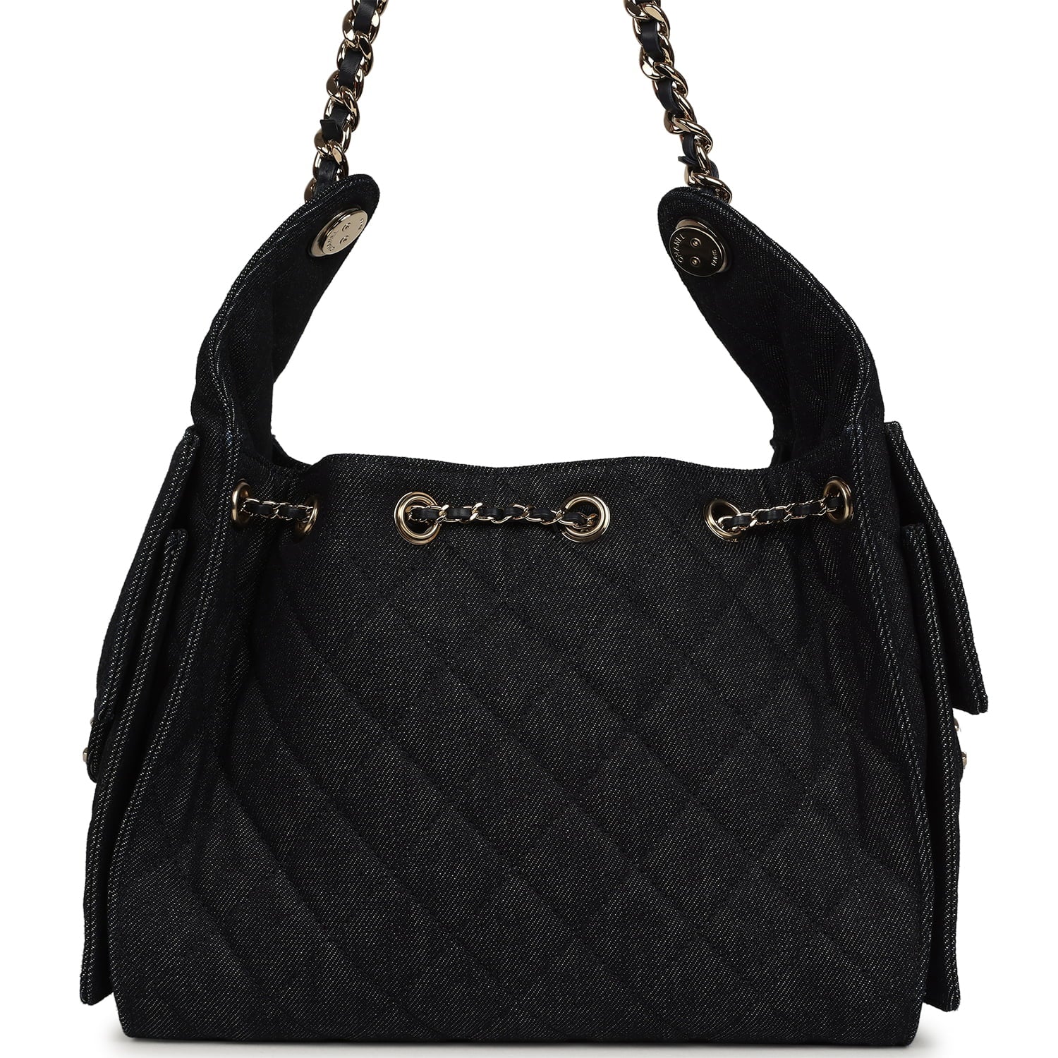 Chanel Small 25 Hobo Bag Dark Blue Denim Light Gold Hardware