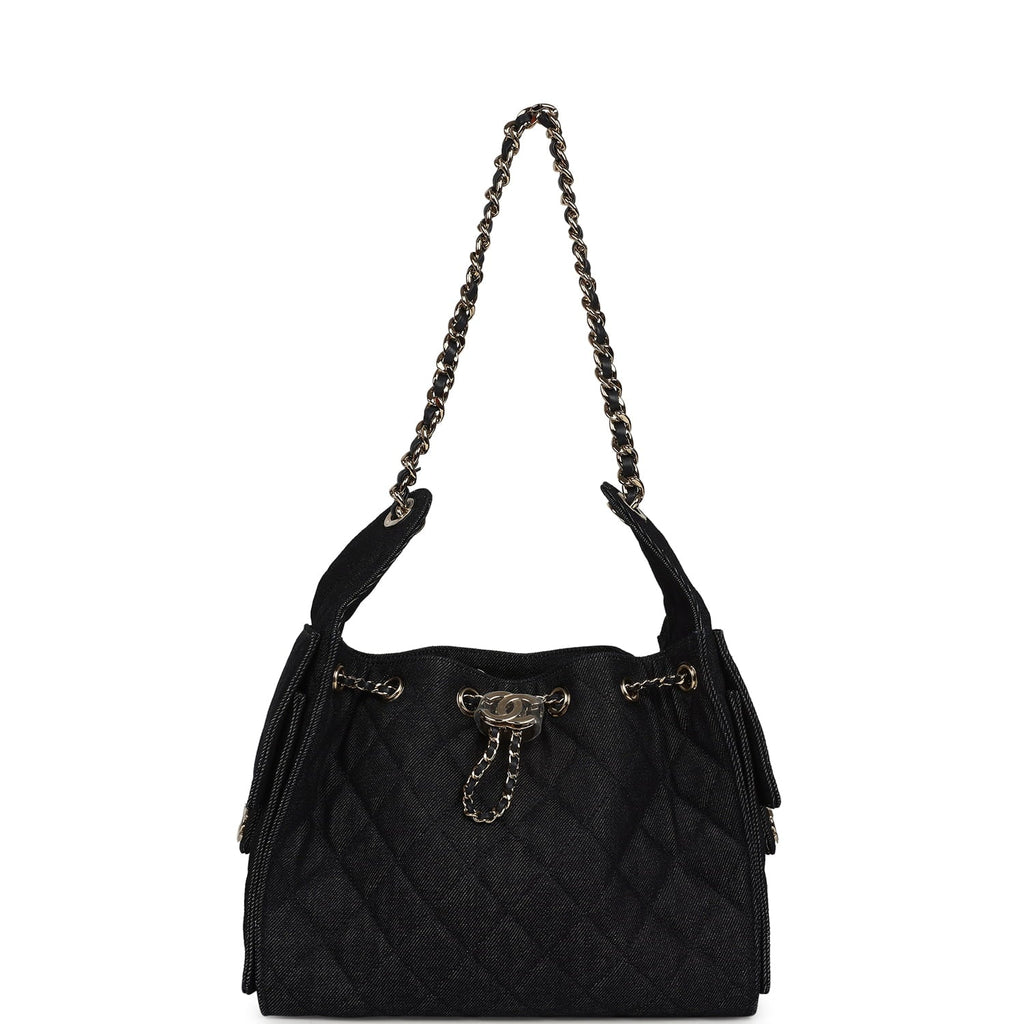 Chanel Small 25 Hobo Bag Dark Blue Denim Light Gold Hardware