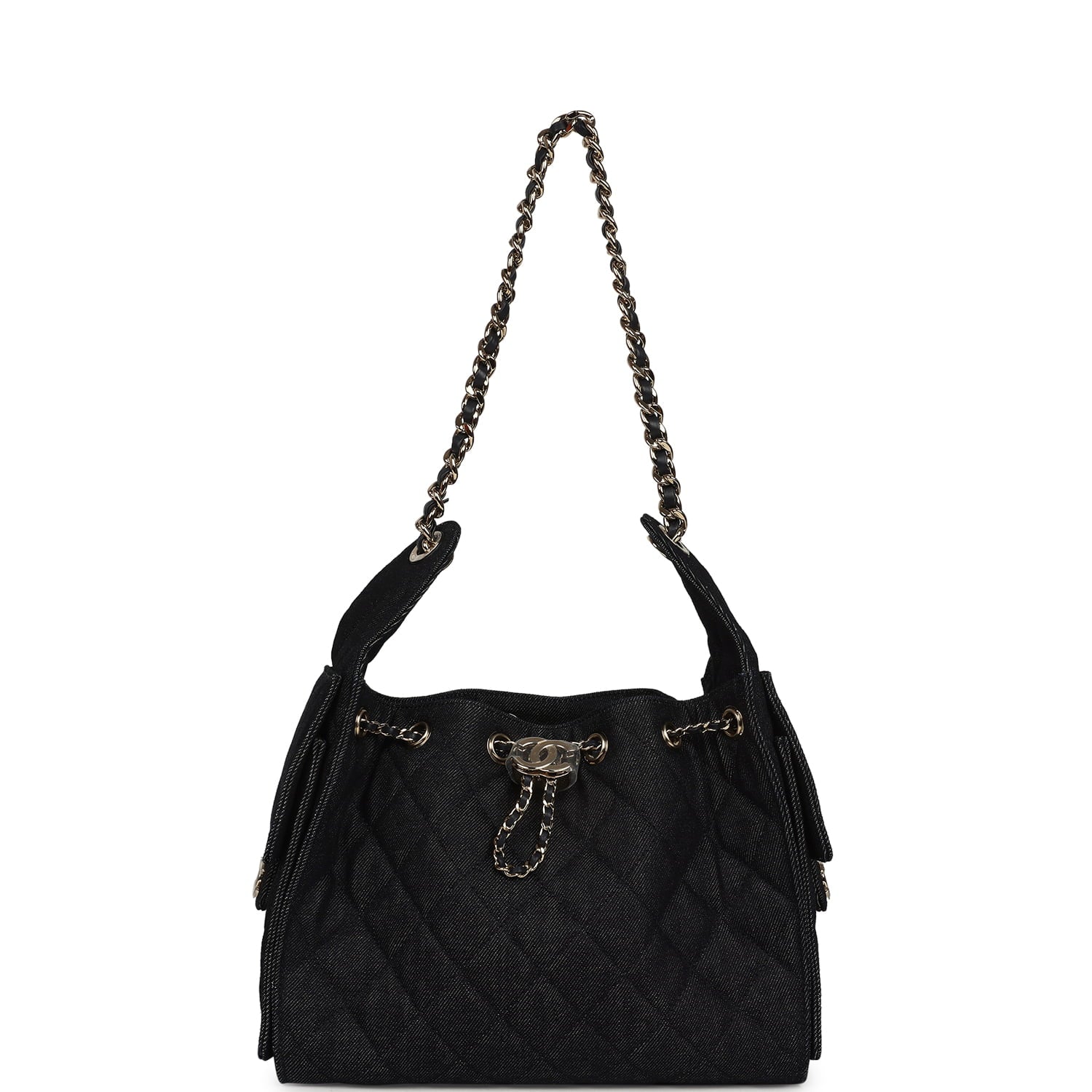 Chanel Small 25 Hobo Bag Dark Blue Denim Light Gold Hardware