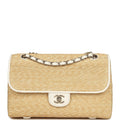 Chanel Large Flap Bag Beige Raffia and White Lambskin Light Gold Hardware