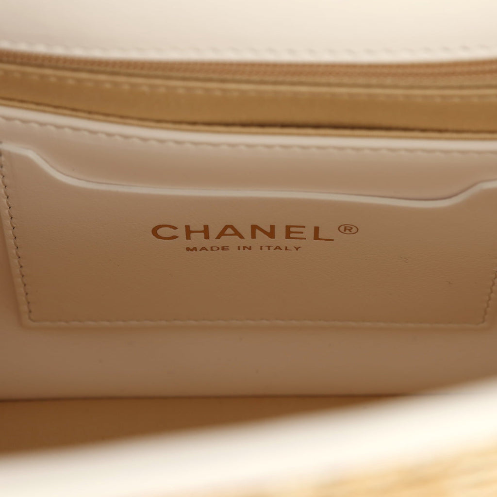 Chanel Large Flap Bag Beige Raffia and White Lambskin Light Gold Hardware