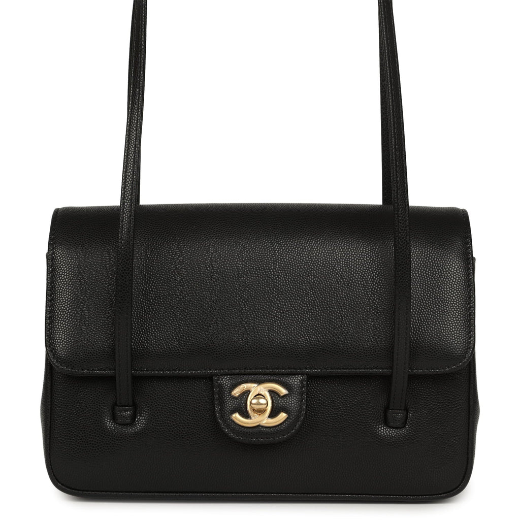 Chanel Small Preppy Coco Flap Bag Black Shiny Caviar Brushed Gold Hardware