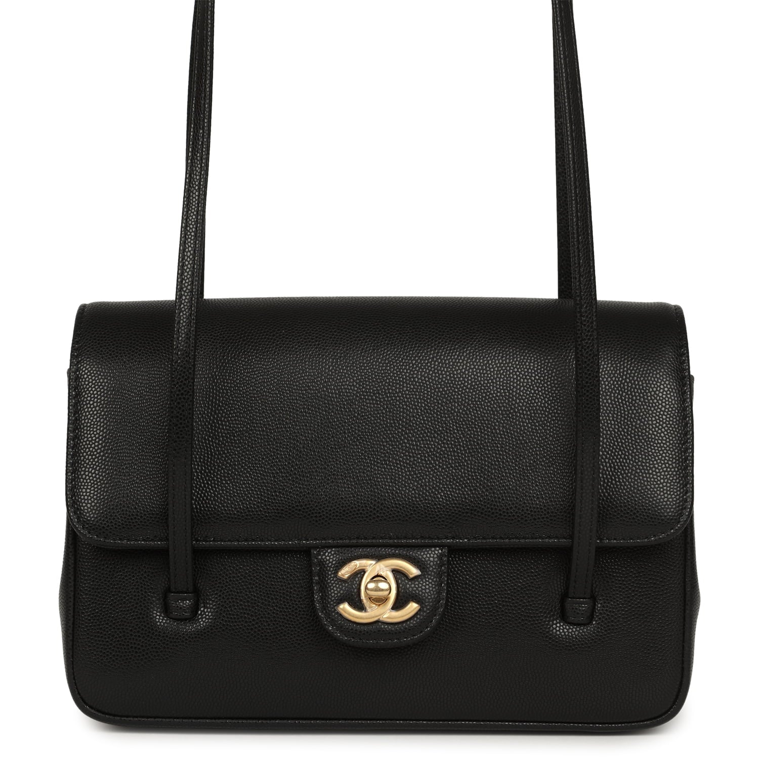 Chanel Small Preppy Coco Flap Bag Black Shiny Caviar Brushed Gold Hardware