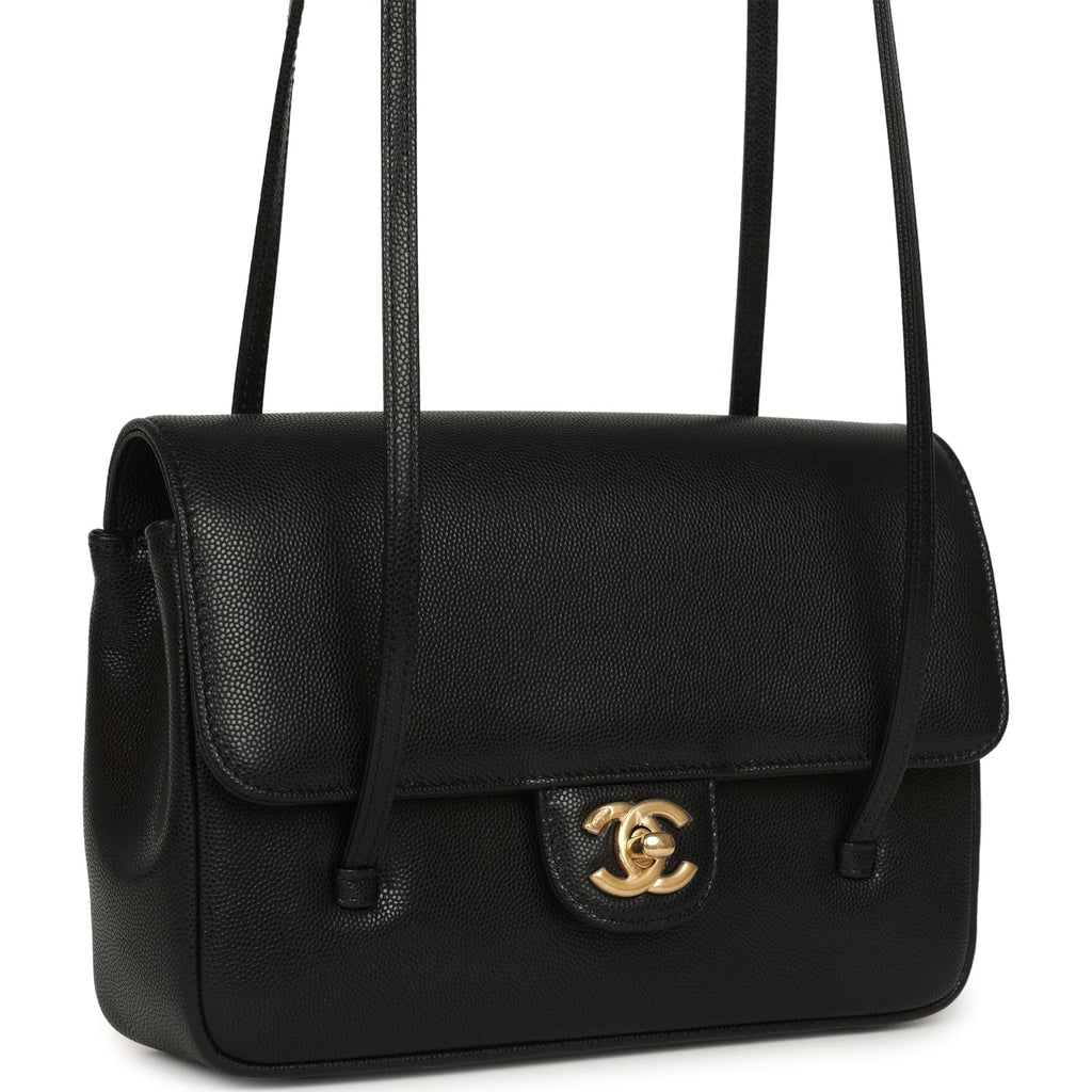 Chanel Small Preppy Coco Flap Bag Black Shiny Caviar Brushed Gold Hardware