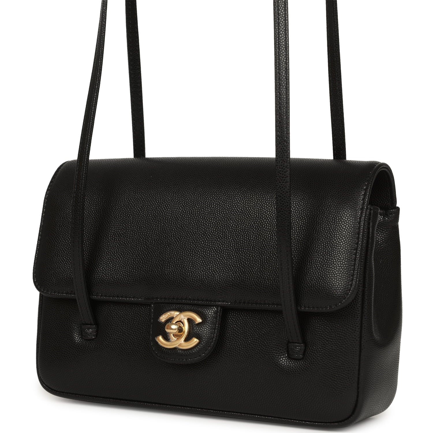 Chanel Small Preppy Coco Flap Bag Black Shiny Caviar Brushed Gold Hardware