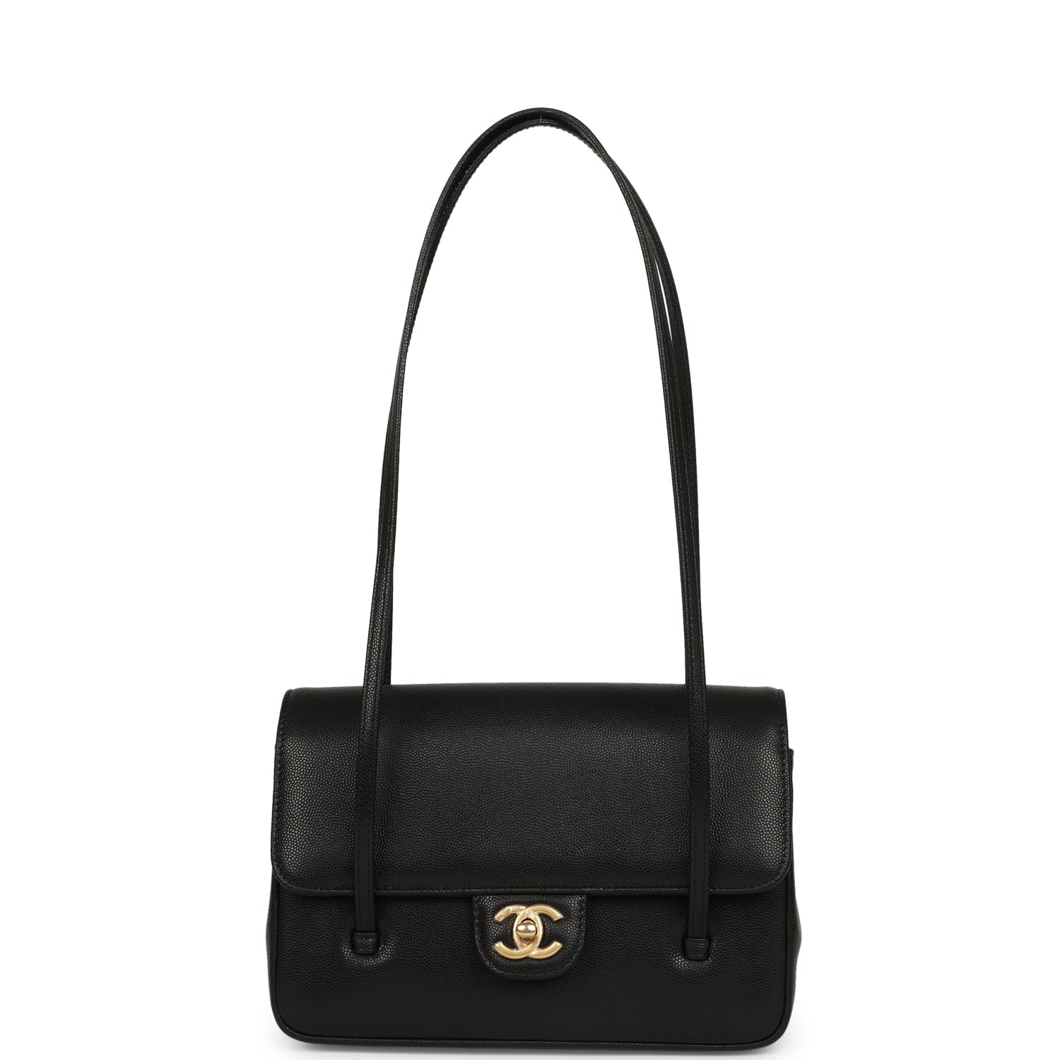 Chanel Small Preppy Coco Flap Bag Black Shiny Caviar Brushed Gold Hardware