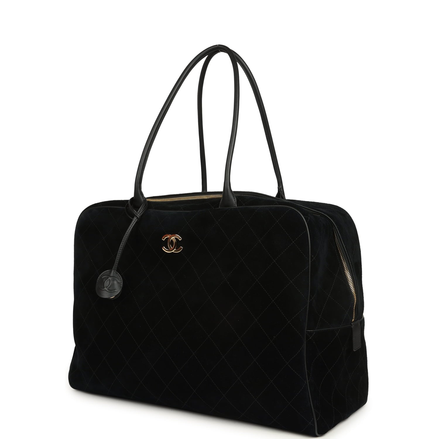 Chanel Maxi "Perfect Bowling" Bag Black Suede Gold Hardware