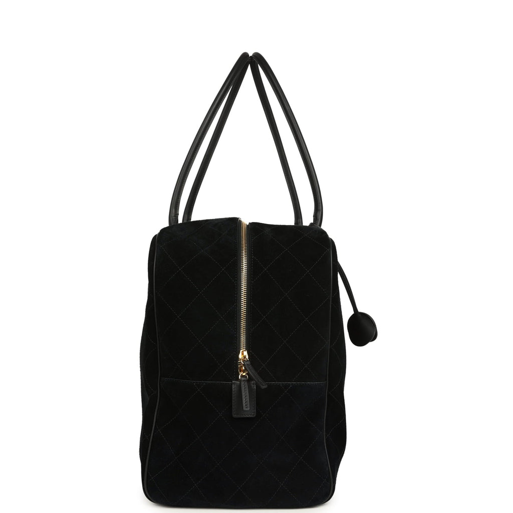 Chanel Maxi "Perfect Bowling" Bag Black Suede Gold Hardware