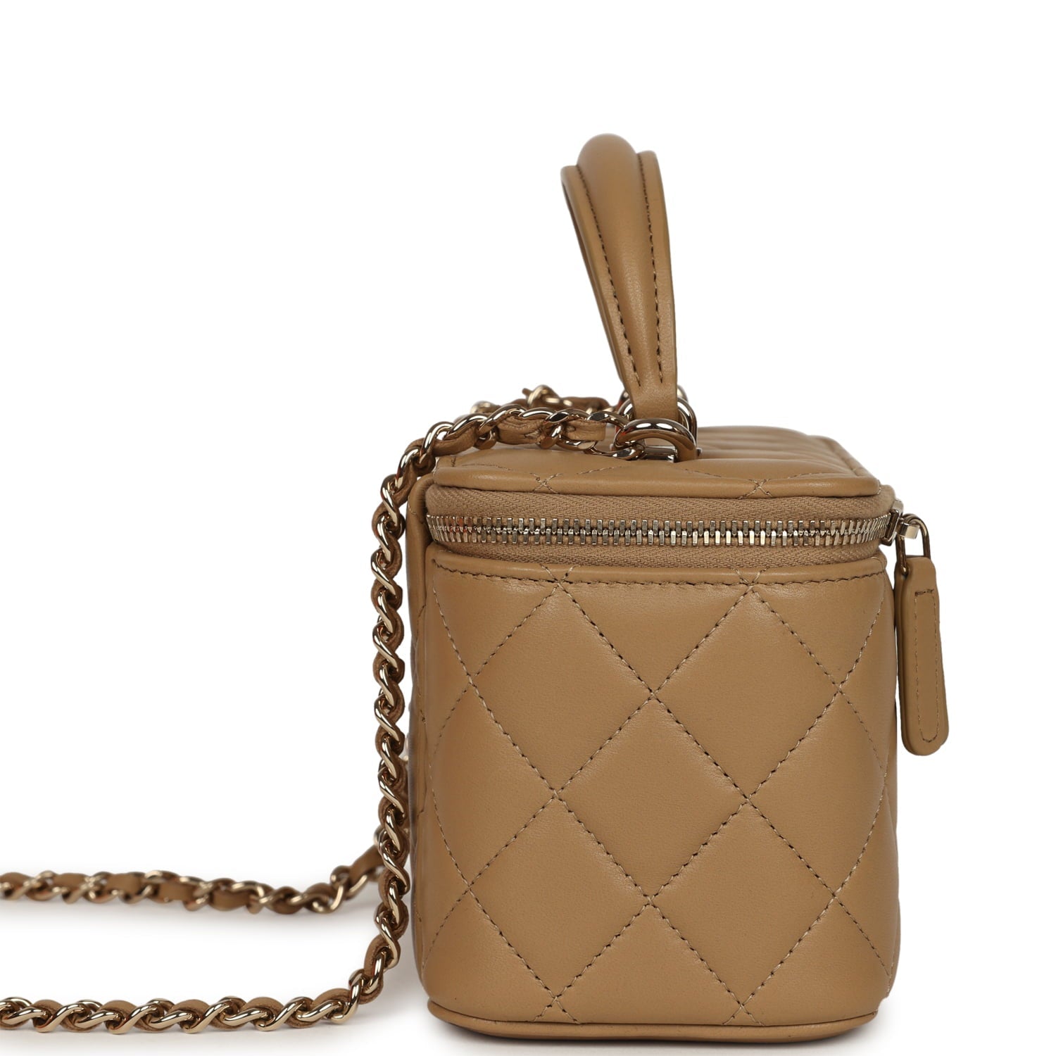 Chanel Small Top Handle Vanity Case Dark Beige Lambskin Light Gold Hardware