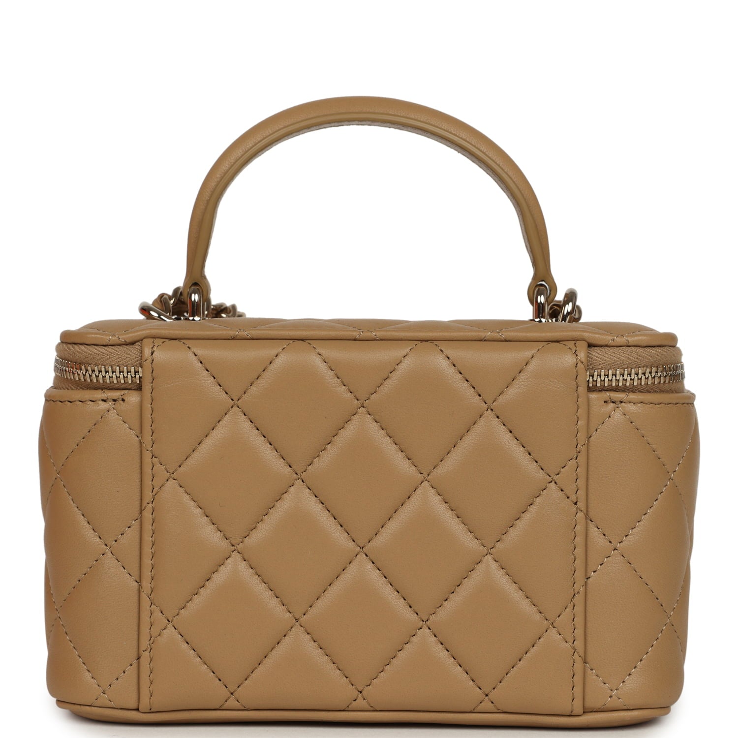 Chanel Small Top Handle Vanity Case Dark Beige Lambskin Light Gold Hardware