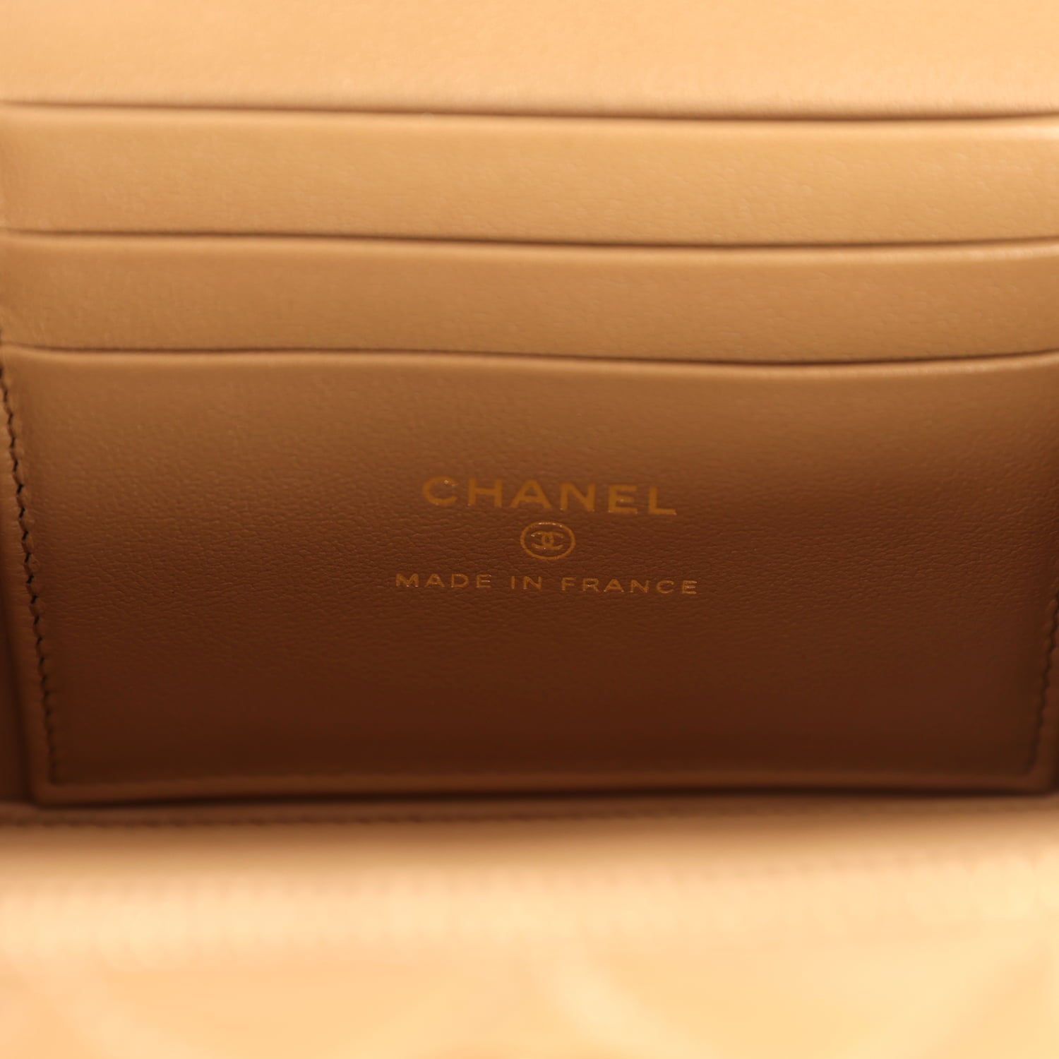 Chanel Small Top Handle Vanity Case Dark Beige Lambskin Light Gold Hardware