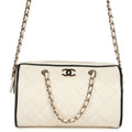 Chanel Mini Timeless Classic Barrel Bag with Chain White and Black Lambskin Light Gold Hardware