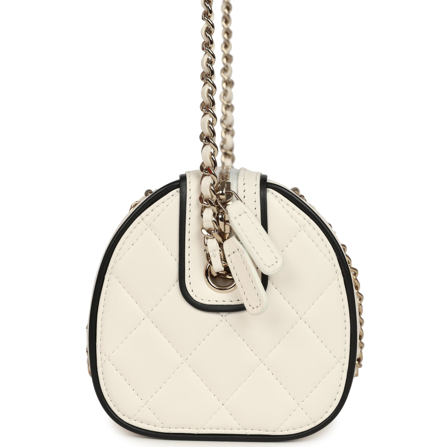 Chanel Mini Timeless Classic Barrel Bag with Chain White and Black Lambskin Light Gold Hardware