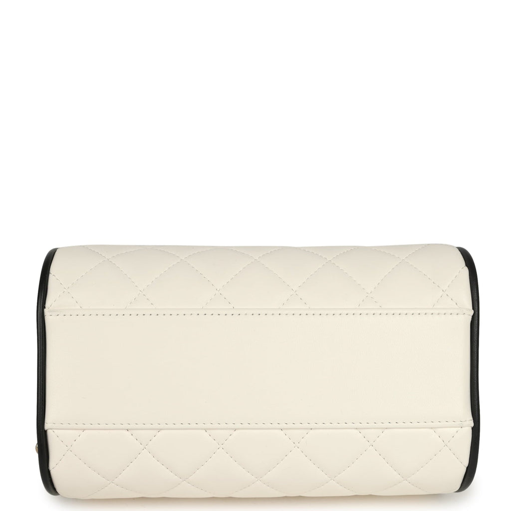 Chanel Mini Timeless Classic Barrel Bag with Chain White and Black Lambskin Light Gold Hardware