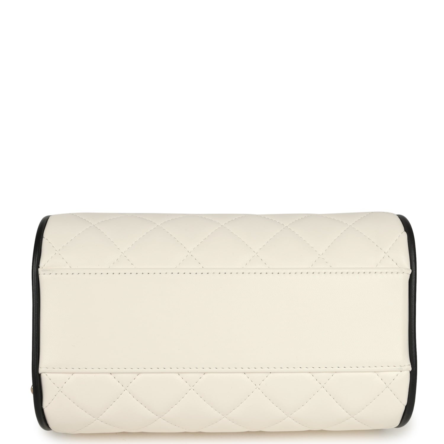 Chanel Mini Timeless Classic Barrel Bag with Chain White and Black Lambskin Light Gold Hardware