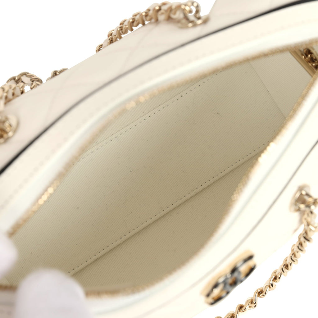 Chanel Mini Timeless Classic Barrel Bag with Chain White and Black Lambskin Light Gold Hardware