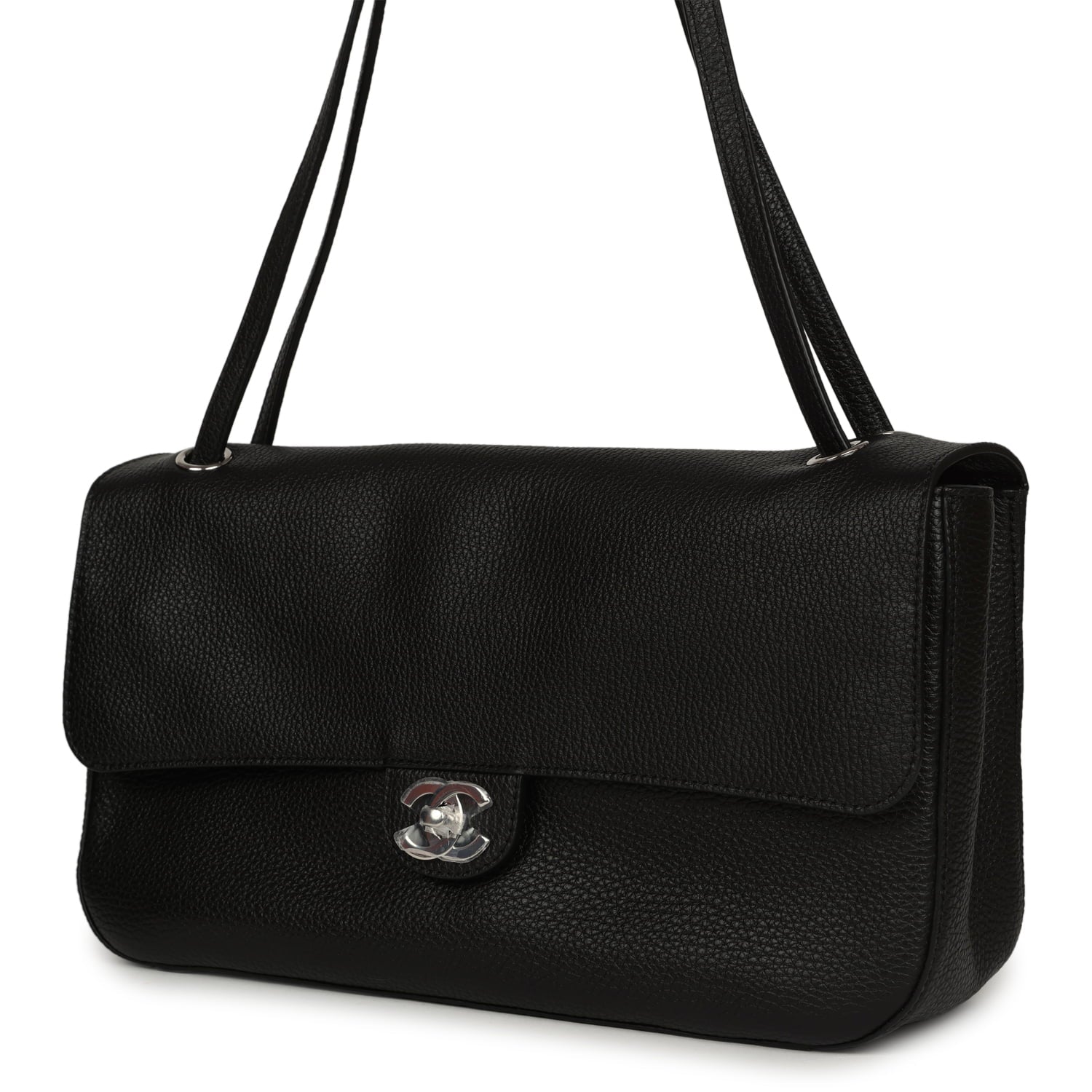 Chanel Maxi "Souplissimo" Small Flap Bag Black Caviar Silver Hardware