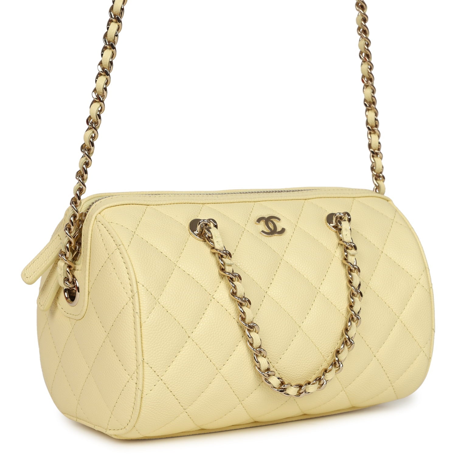 Chanel Mini Timeless Classic Barrel Bag with Chain Yellow Shiny Caviar Light Gold Hardware