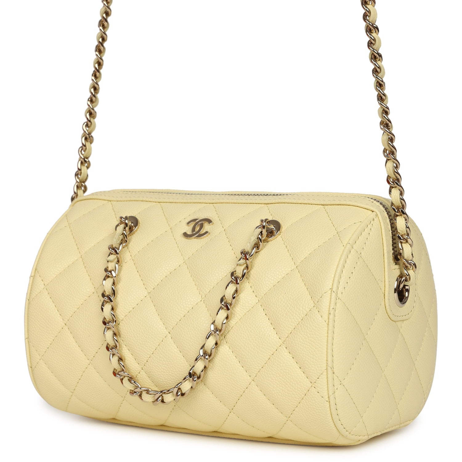Chanel Mini Timeless Classic Barrel Bag with Chain Yellow Shiny Caviar Light Gold Hardware