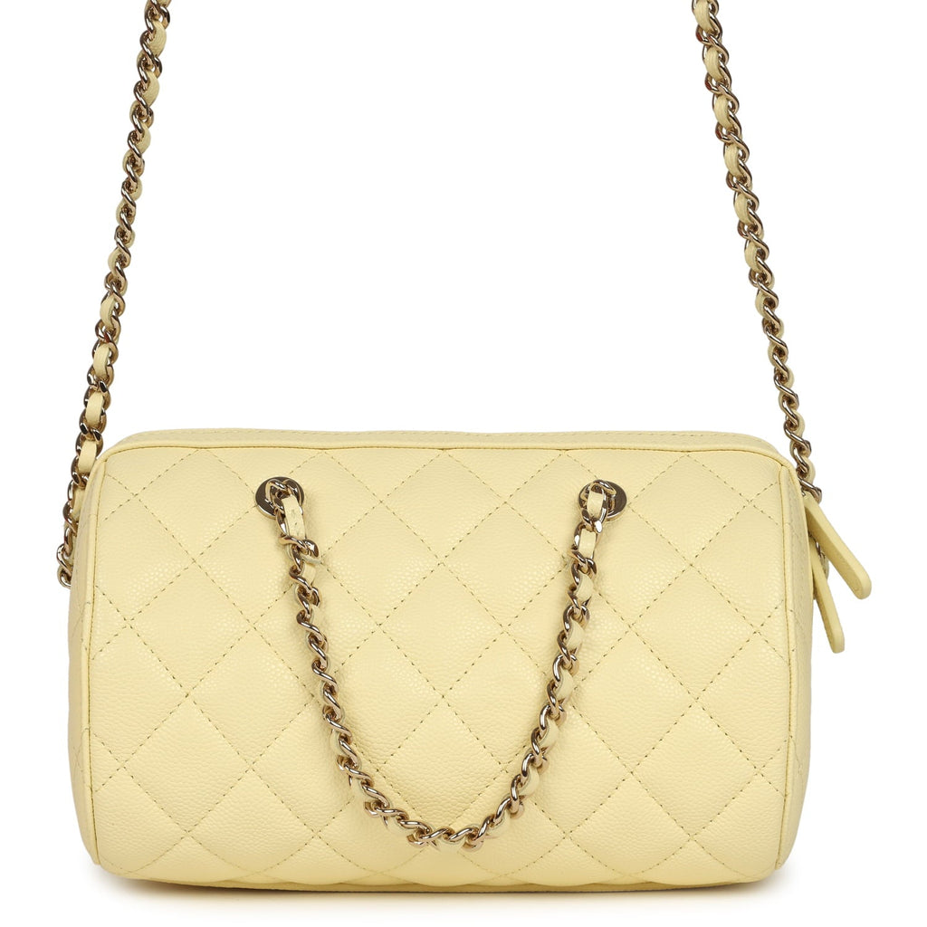 Chanel Mini Timeless Classic Barrel Bag with Chain Yellow Shiny Caviar Light Gold Hardware