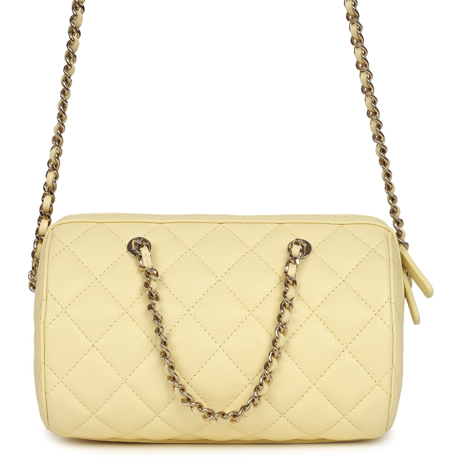 Chanel Mini Timeless Classic Barrel Bag with Chain Yellow Shiny Caviar Light Gold Hardware