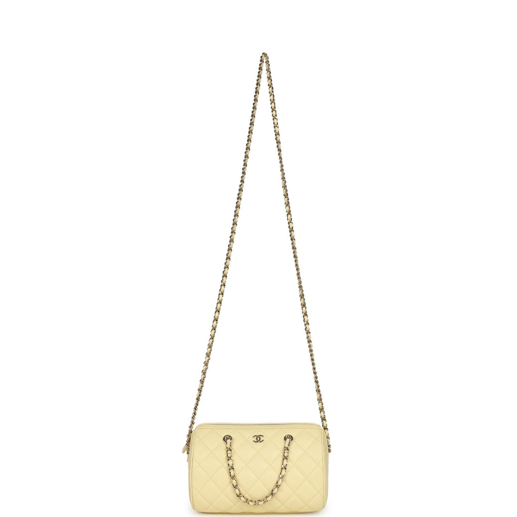 Chanel Mini Timeless Classic Barrel Bag with Chain Yellow Shiny Caviar Light Gold Hardware