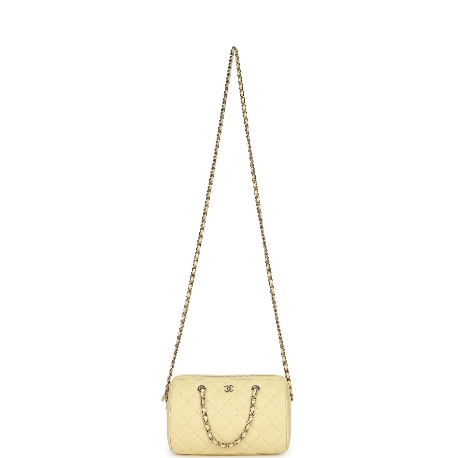 Chanel Mini Timeless Classic Barrel Bag with Chain Yellow Shiny Caviar Light Gold Hardware
