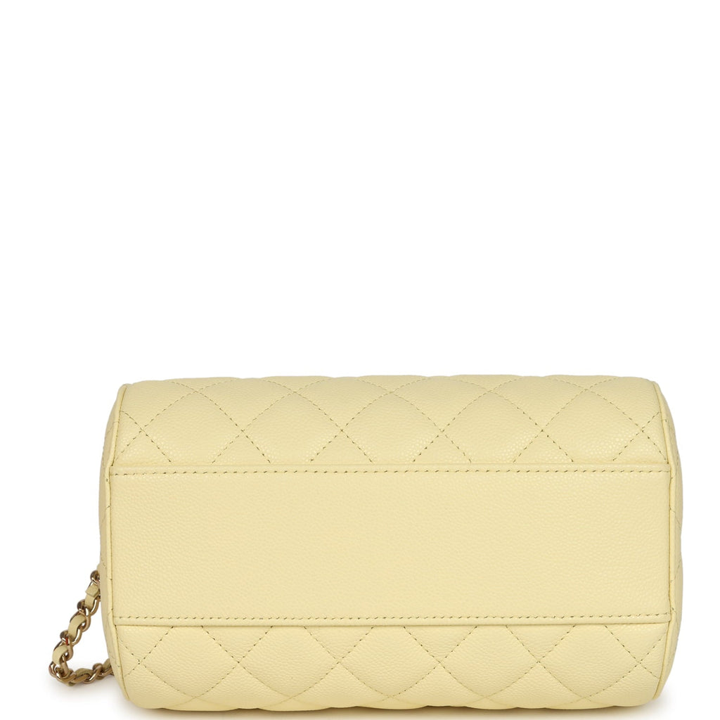 Chanel Mini Timeless Classic Barrel Bag with Chain Yellow Shiny Caviar Light Gold Hardware
