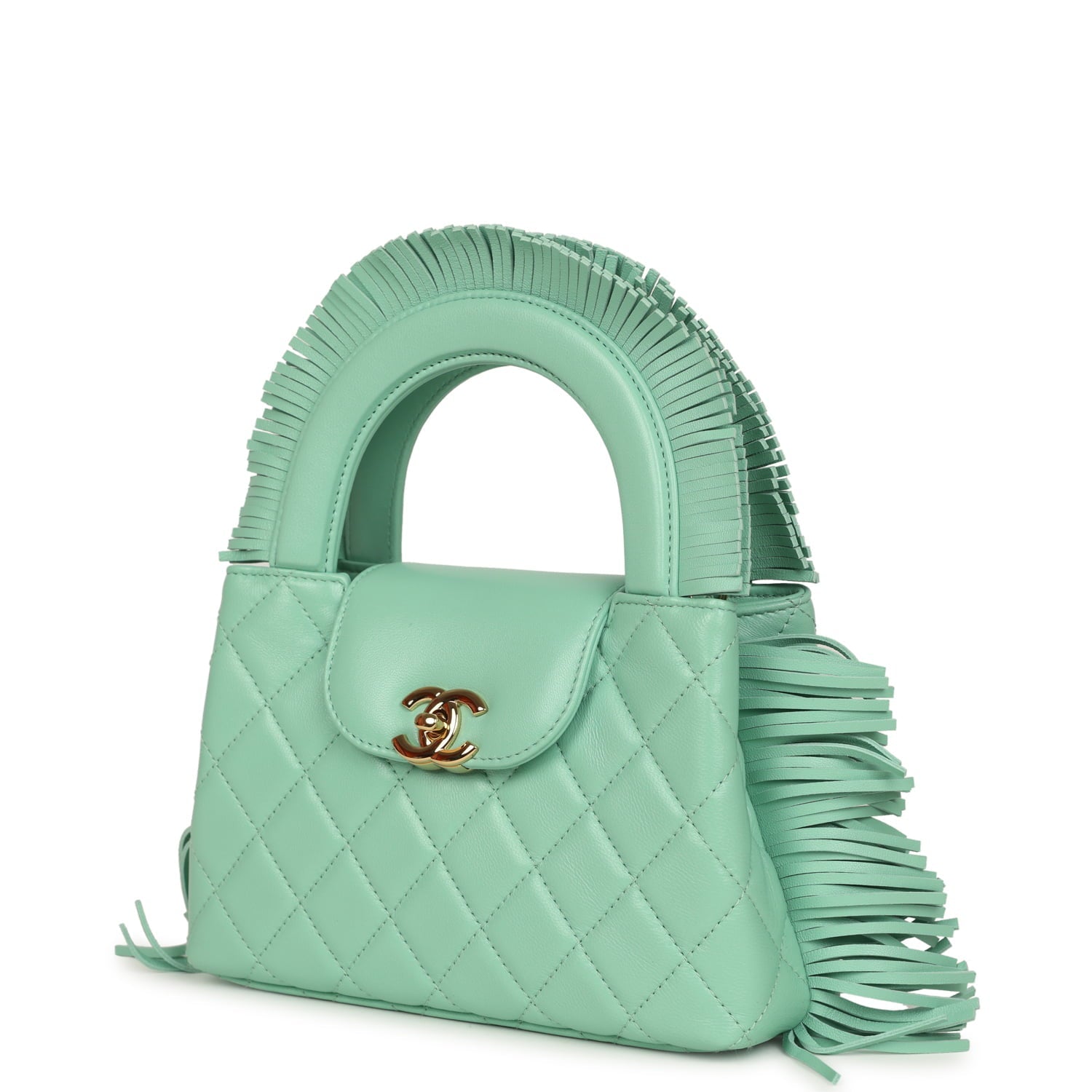 Chanel Small Fringe Kelly Green Lambskin Gold Hardware