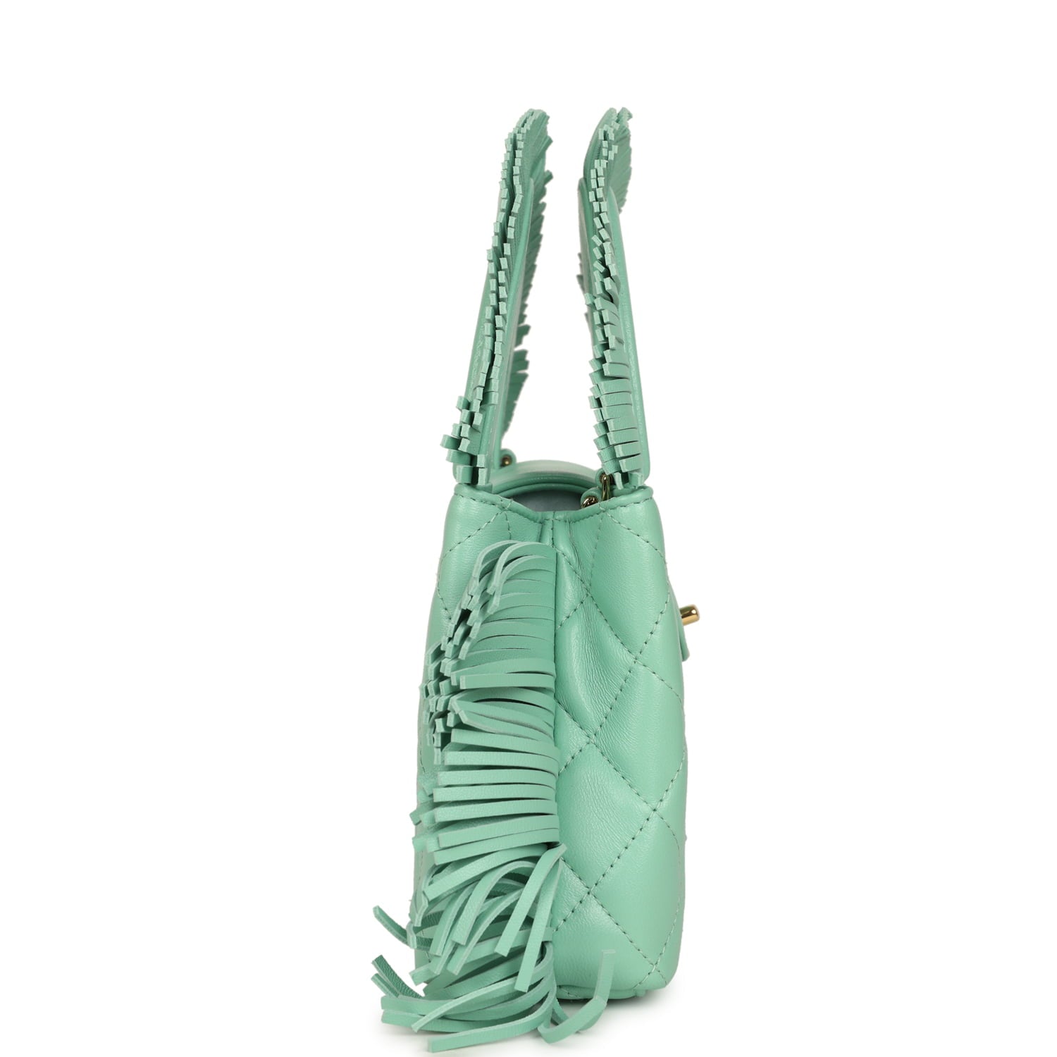 Chanel Small Fringe Kelly Green Lambskin Gold Hardware
