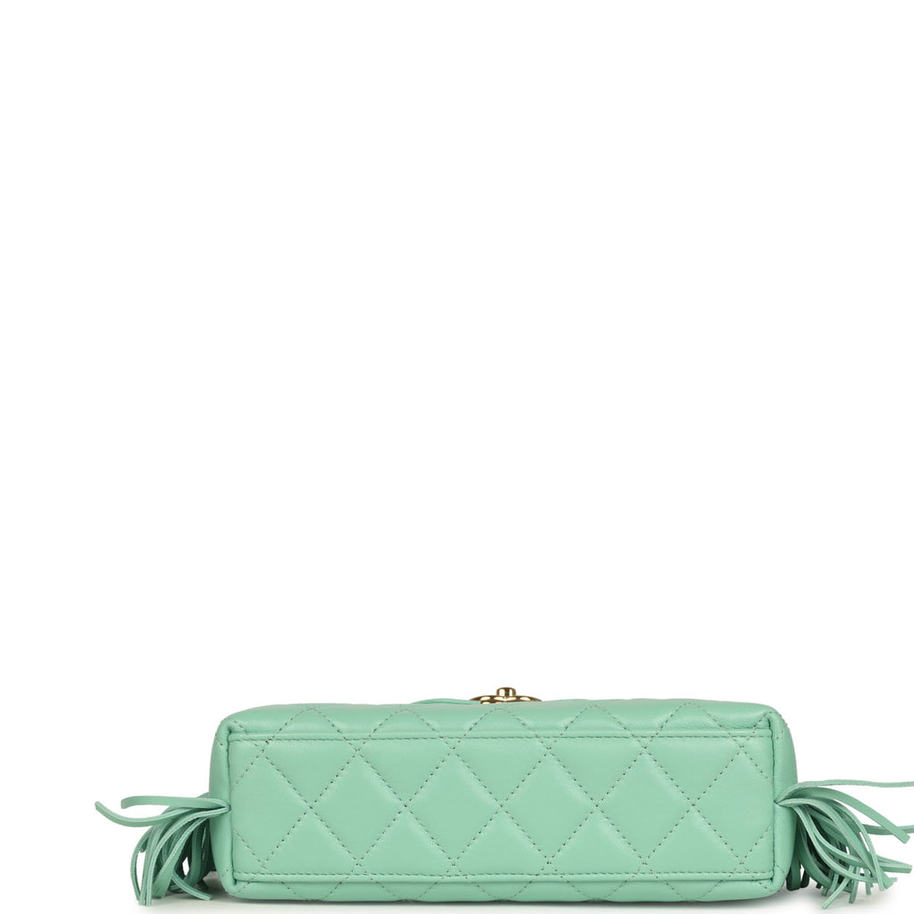Chanel Small Fringe Kelly Green Lambskin Gold Hardware