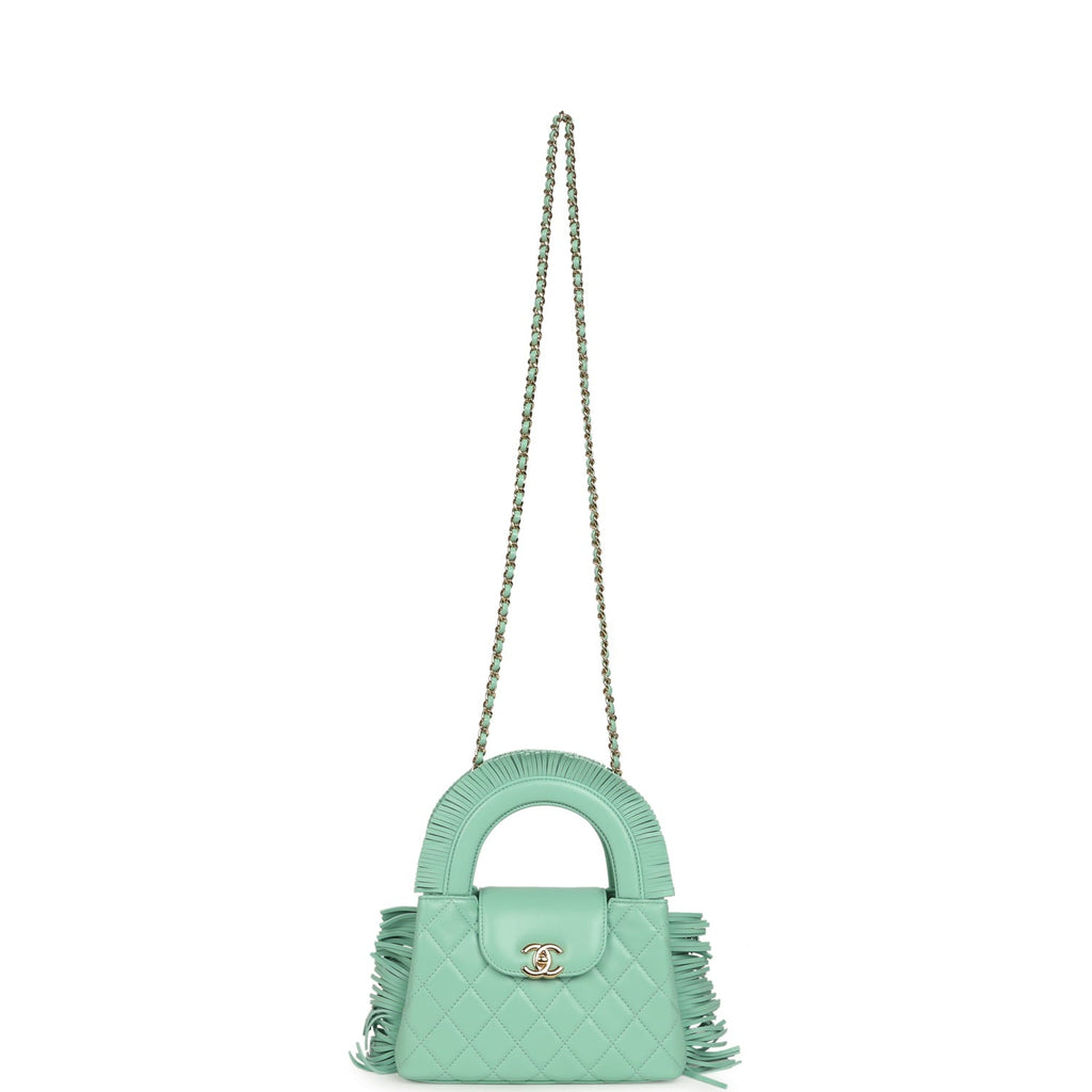 Chanel Small Fringe Kelly Green Lambskin Gold Hardware