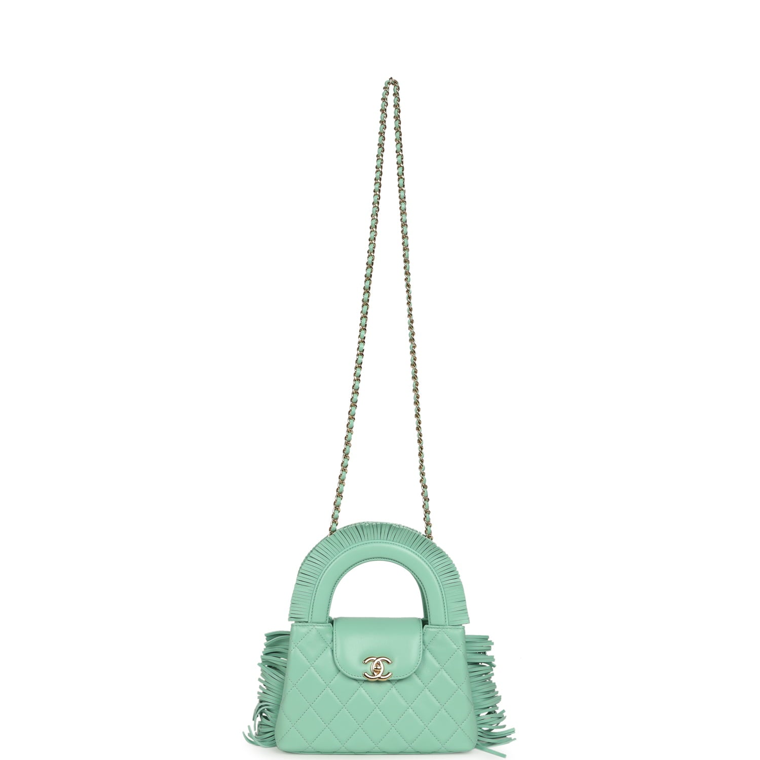 Chanel Small Fringe Kelly Green Lambskin Gold Hardware