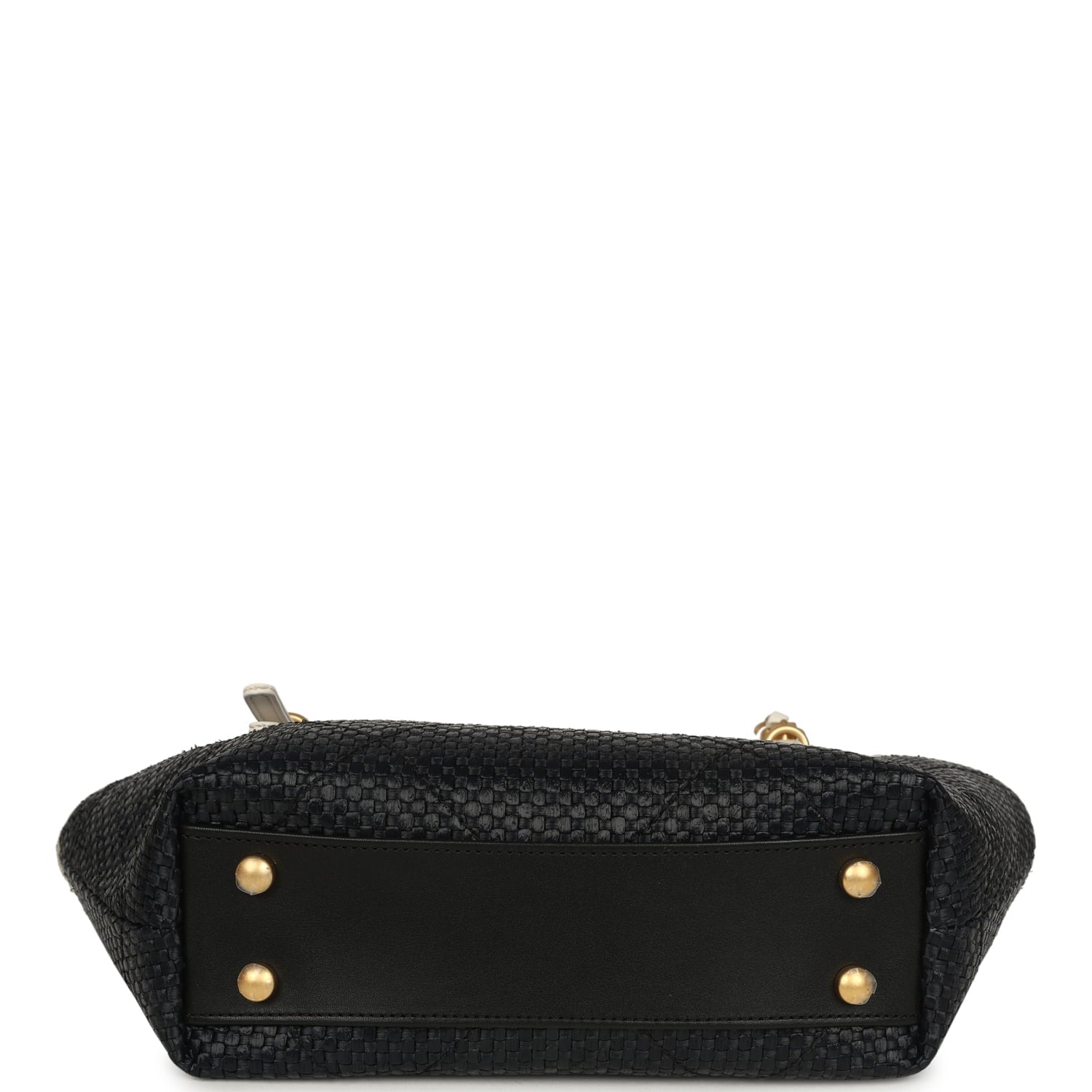 Chanel Small Coco Shopping Bag Black Raffia and White Calfskin Antique Gold Hardware