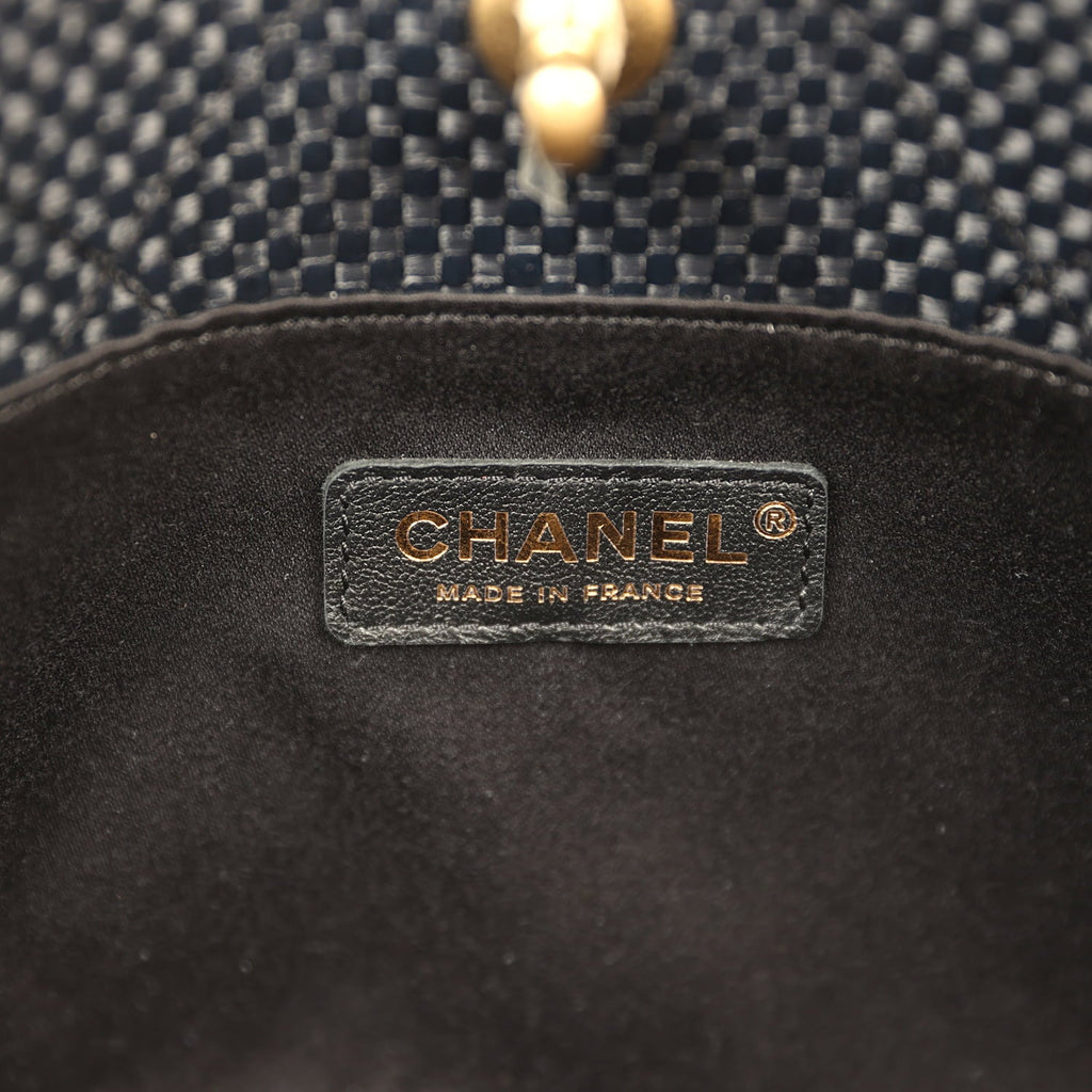 Chanel Small Coco Shopping Bag Black Raffia and White Calfskin Antique Gold Hardware