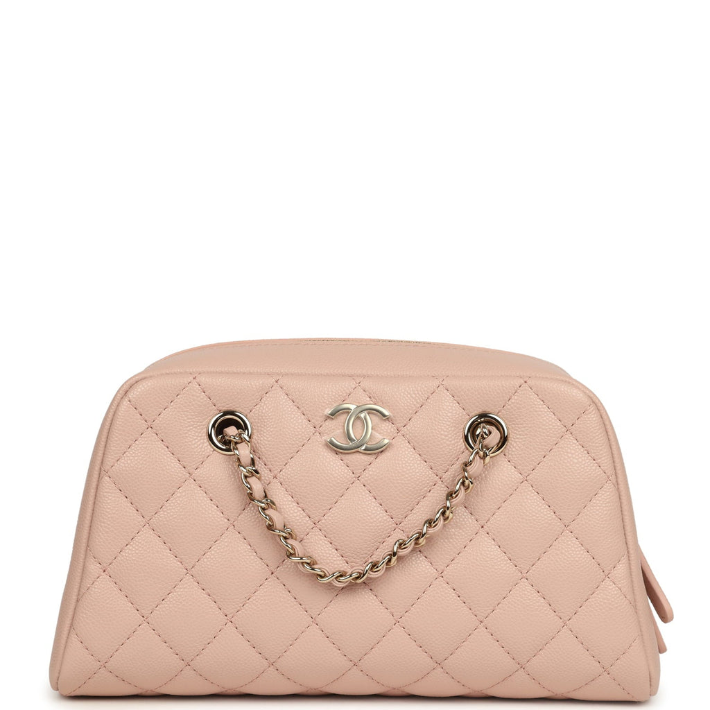 Chanel Small Bowling Clutch with Chain Straps Pink Shiny Caviar Light Gold Hardware