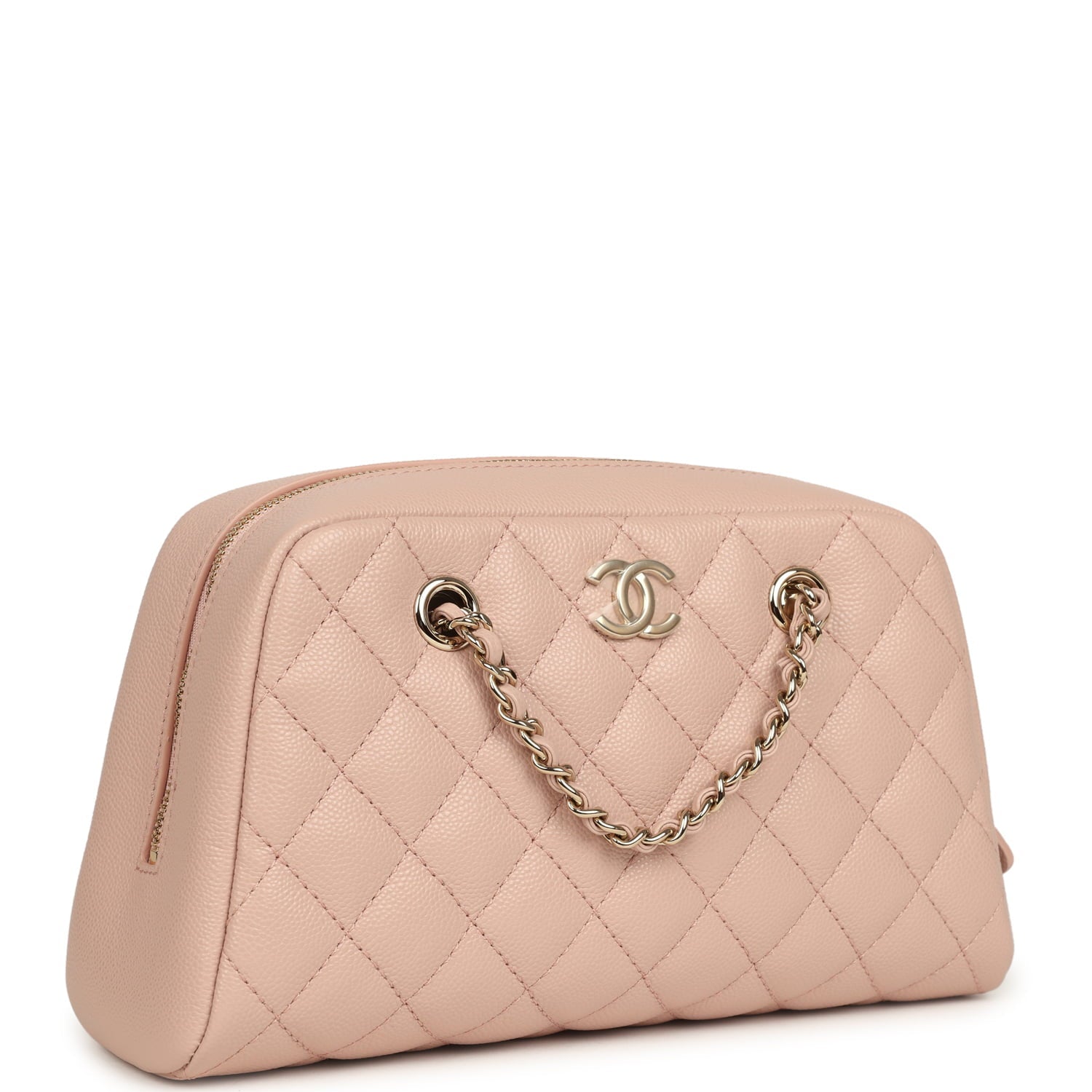 Chanel Small Bowling Clutch with Chain Straps Pink Shiny Caviar Light Gold Hardware