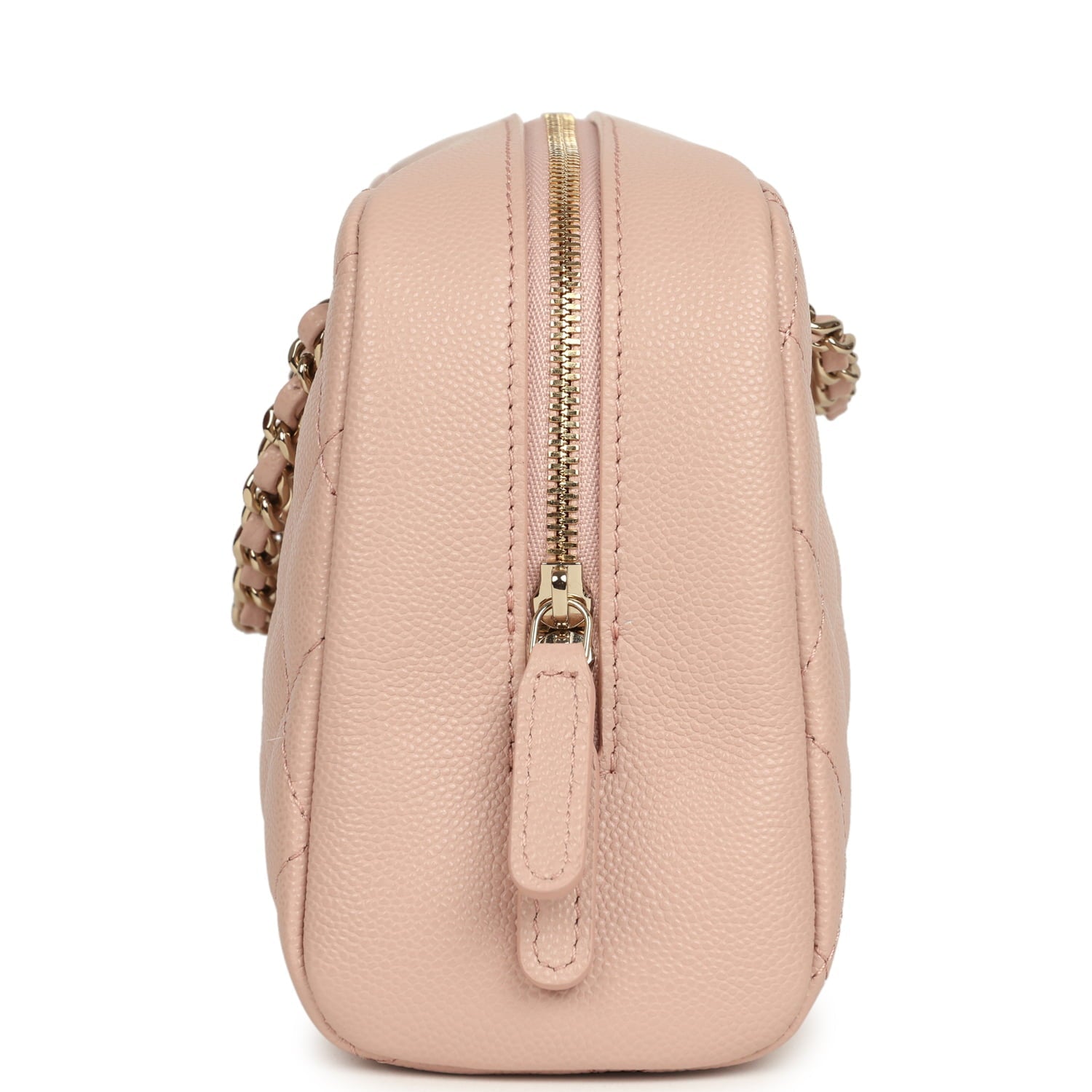 Chanel Small Bowling Clutch with Chain Straps Pink Shiny Caviar Light Gold Hardware