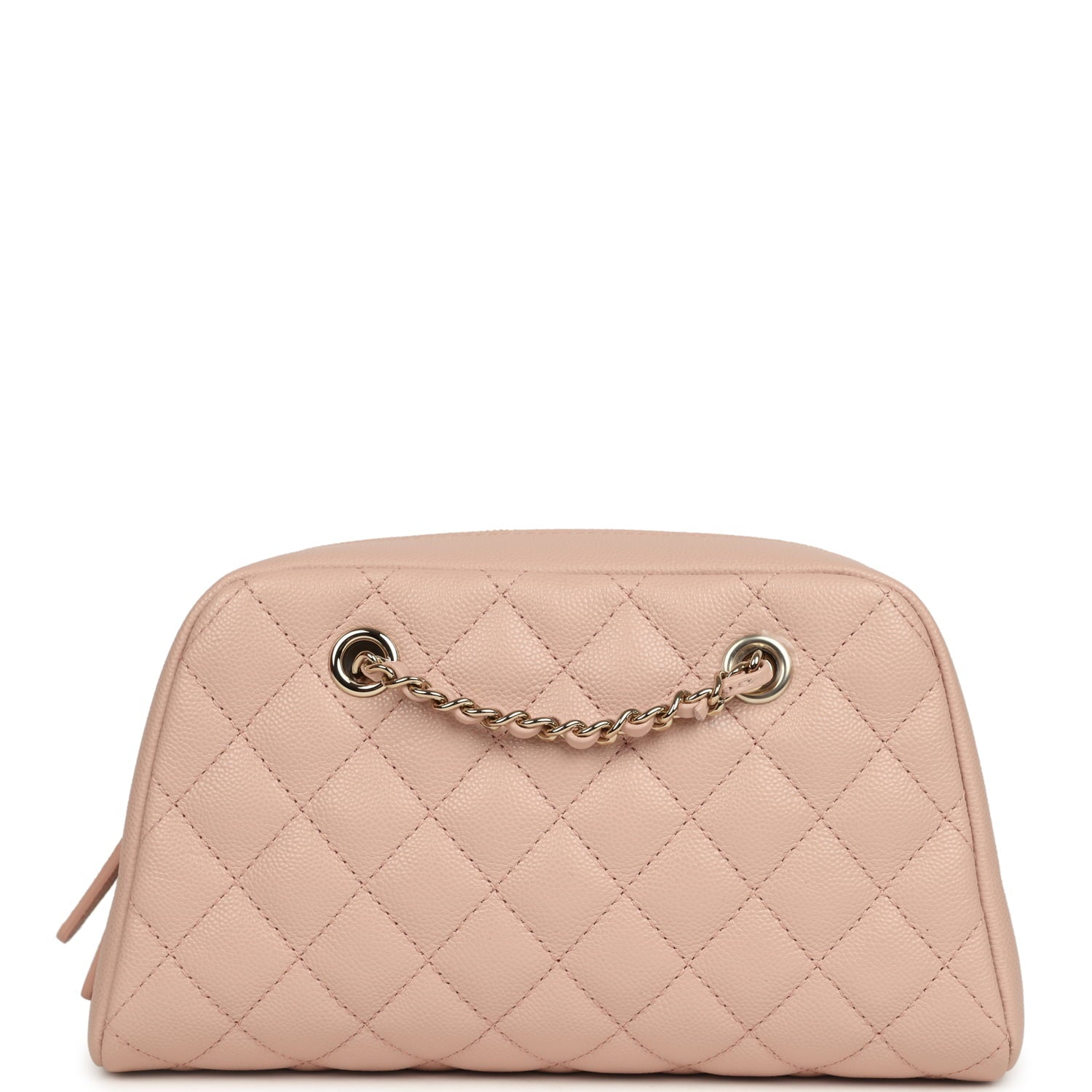 Chanel Small Bowling Clutch with Chain Straps Pink Shiny Caviar Light Gold Hardware