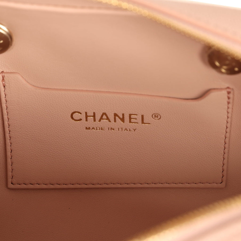 Chanel Small Bowling Clutch with Chain Straps Pink Shiny Caviar Light Gold Hardware