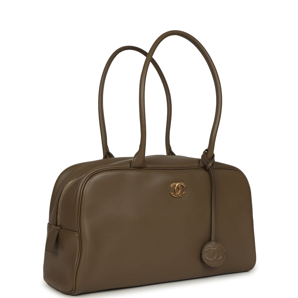 Chanel Large "Perfect Bowling" Bag Dark Khaki Calfskin Gold Hardware