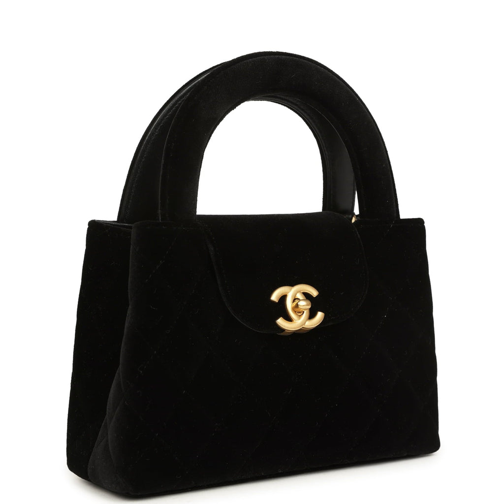 Chanel Small Kelly Shopper Black Velvet Brushed Gold Hardware