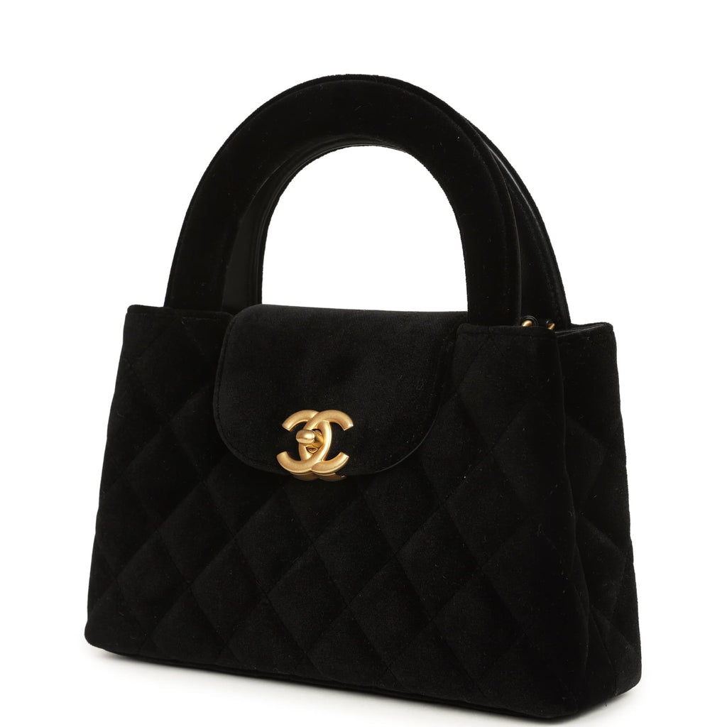 Chanel Small Kelly Shopper Black Velvet Brushed Gold Hardware
