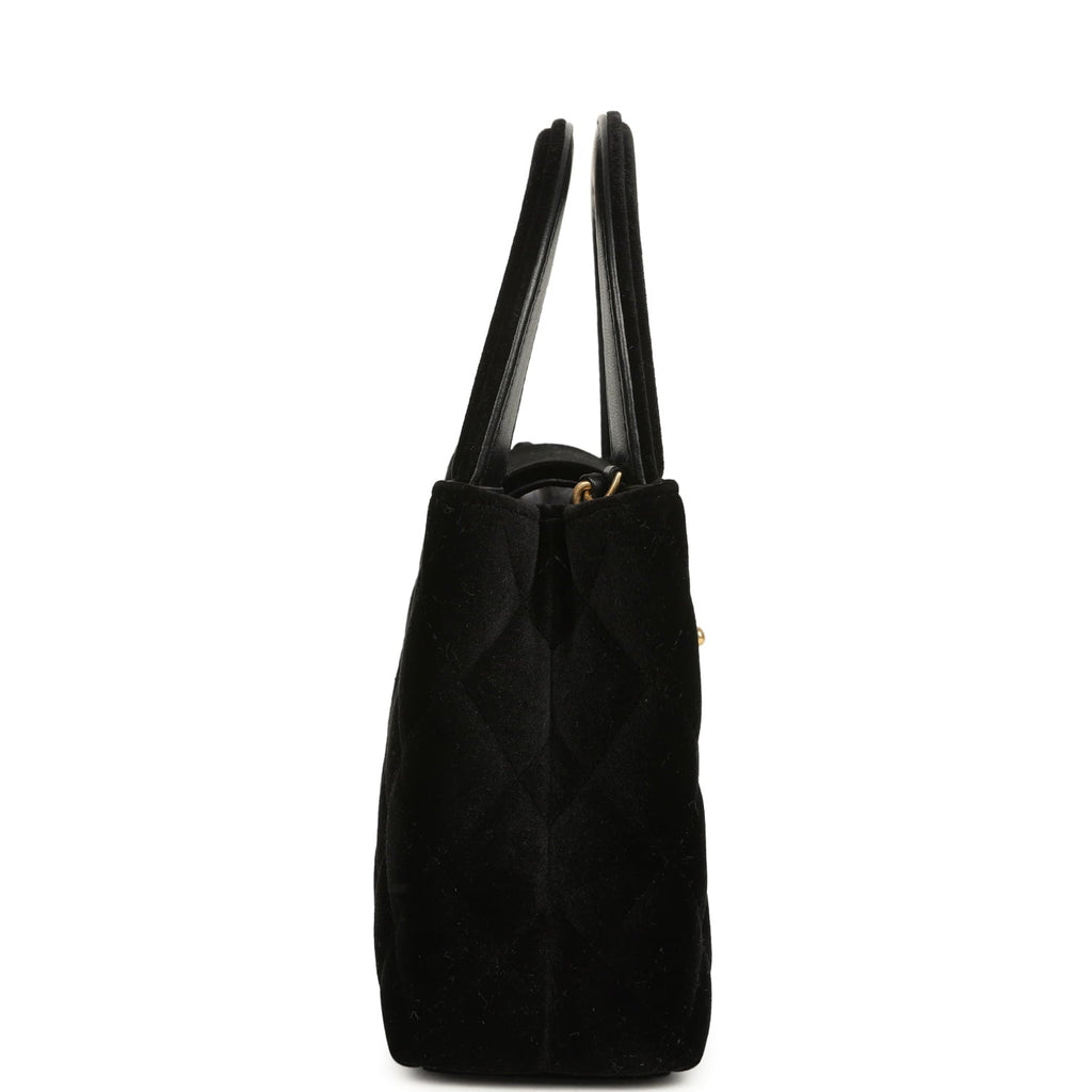 Chanel Small Kelly Shopper Black Velvet Brushed Gold Hardware