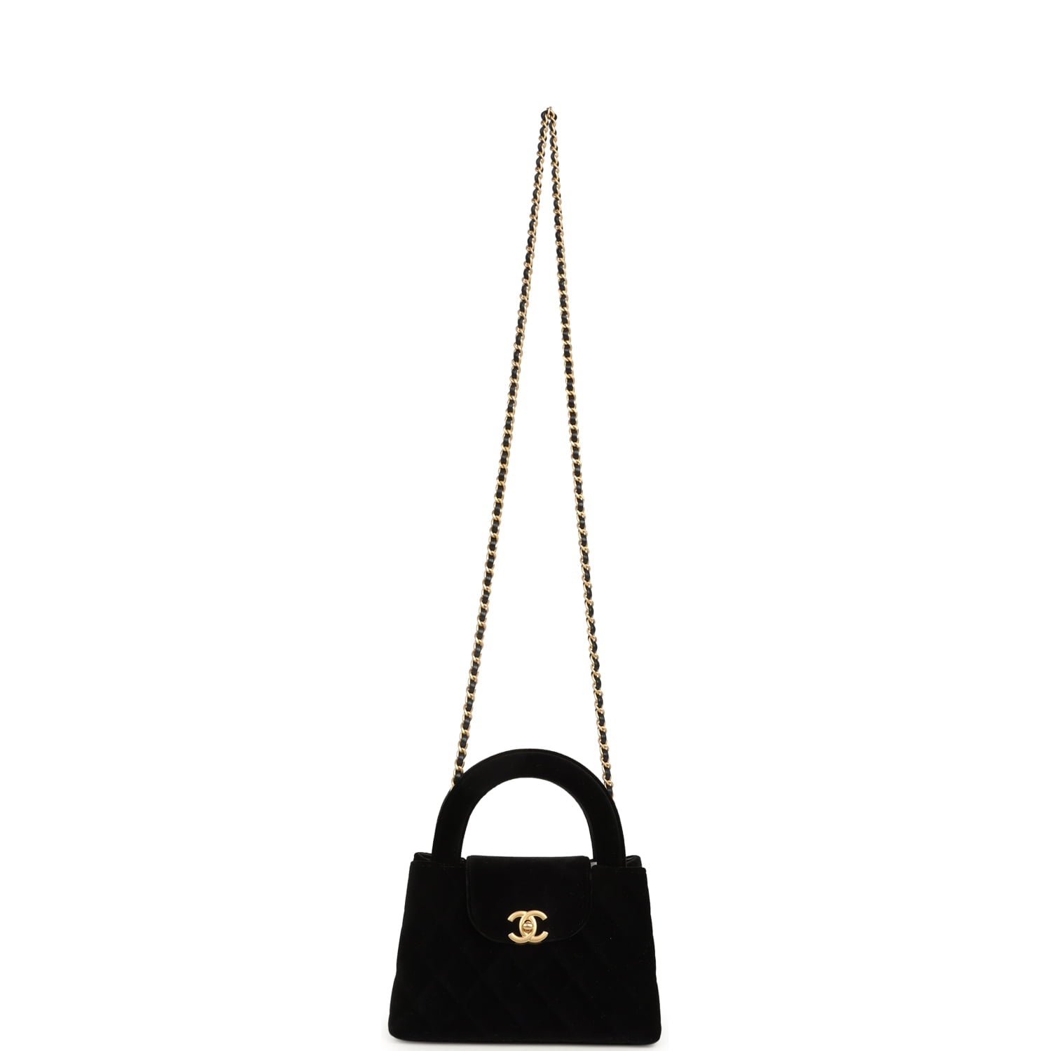Chanel Small Kelly Shopper Black Velvet Brushed Gold Hardware