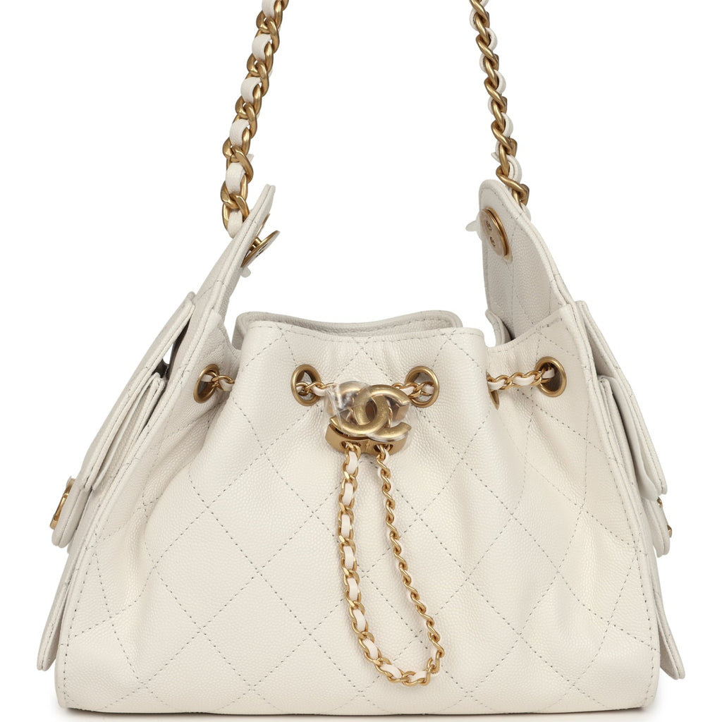 Chanel Mini 25 Hobo Bag White Caviar Antique Gold Hardware